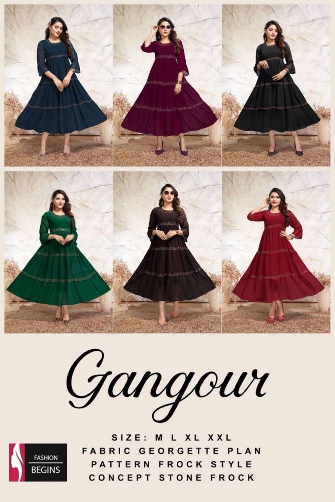 Fashion Begins Gangour Georgette Fancy Wear Latest Long Kurti Collection